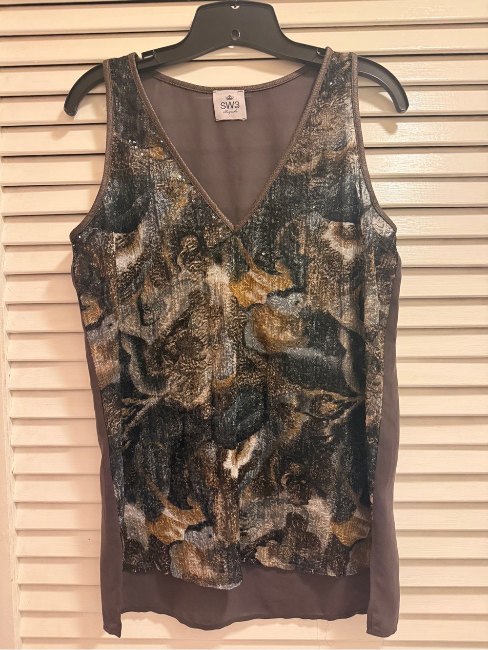 SW3 Bespoke Women's V-Neck Sleeveless Mixed-Texture Top Size L